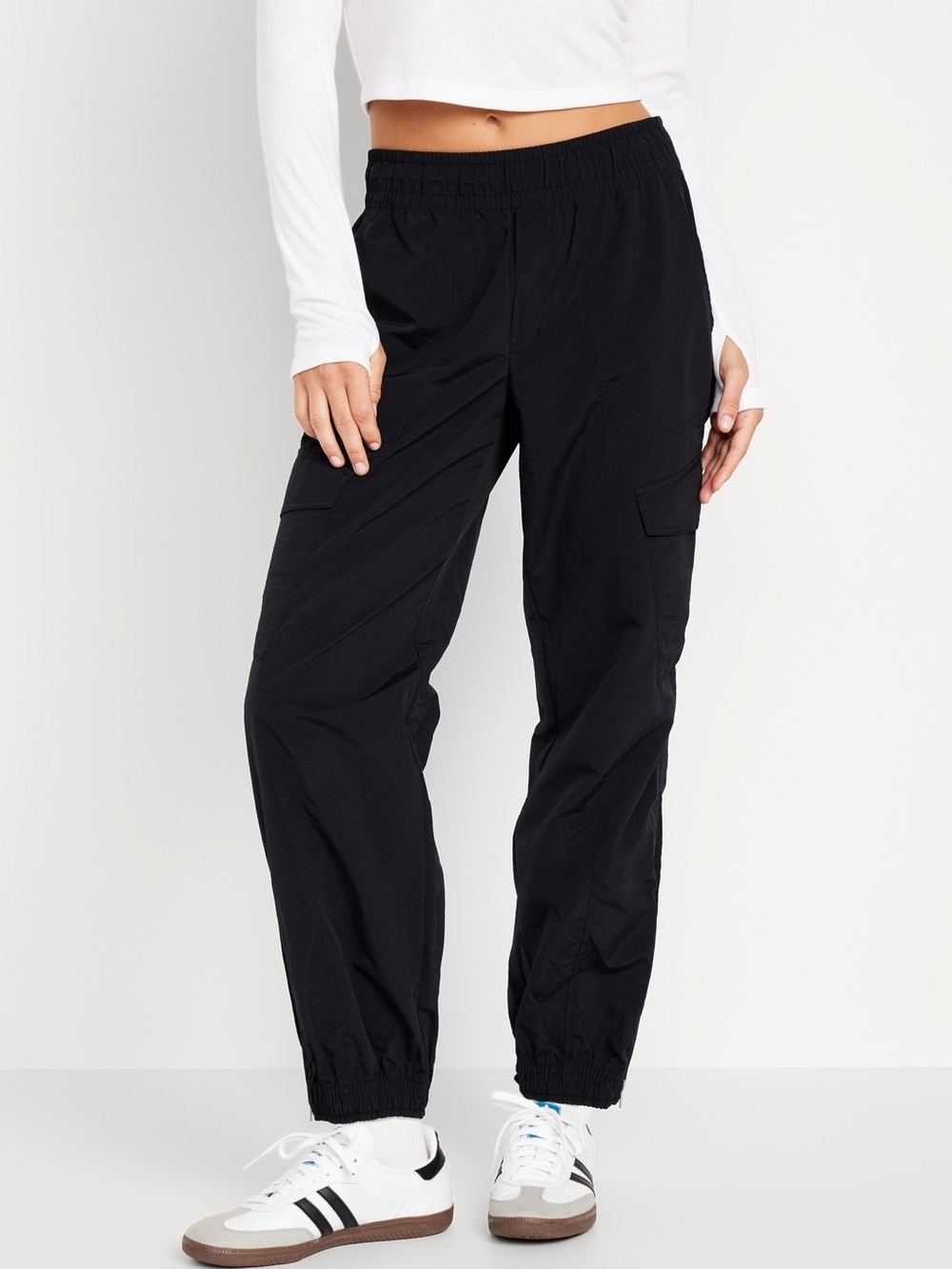 High Waisted Ankle Zip Cargo Jogger Quick Dry Pants Black Old Navy LT L Tall
